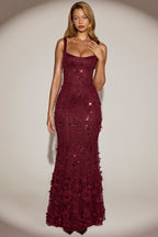 Chic Embellished Appliqué Soft-Scoop Corset Gown in Wine Red