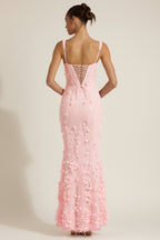 Chic Embellished Appliqué Soft-Scoop Corset Gown in Peony