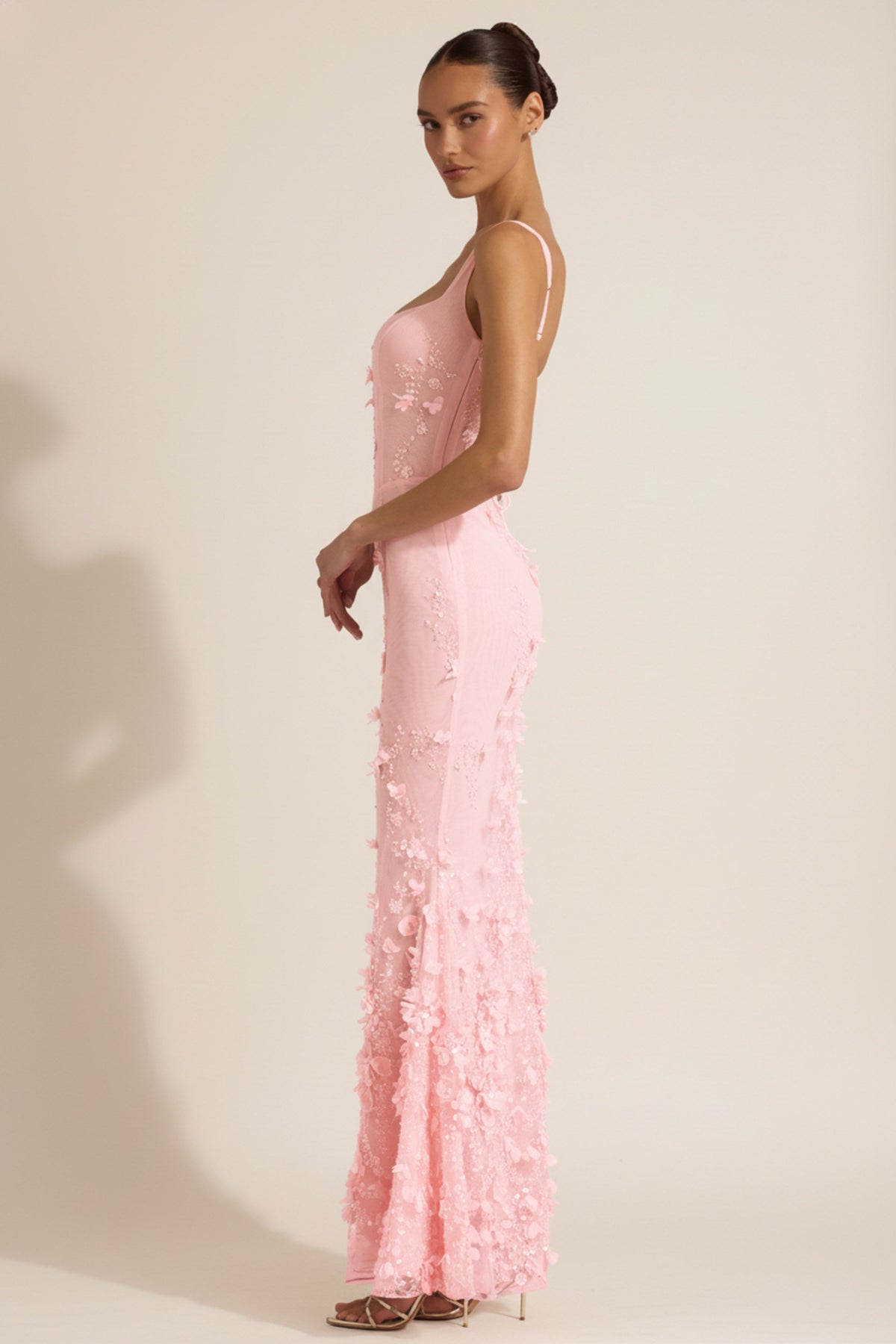 Chic Embellished Appliqué Soft-Scoop Corset Gown in Peony