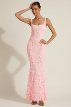 Chic Embellished Appliqué Soft-Scoop Corset Gown in Peony