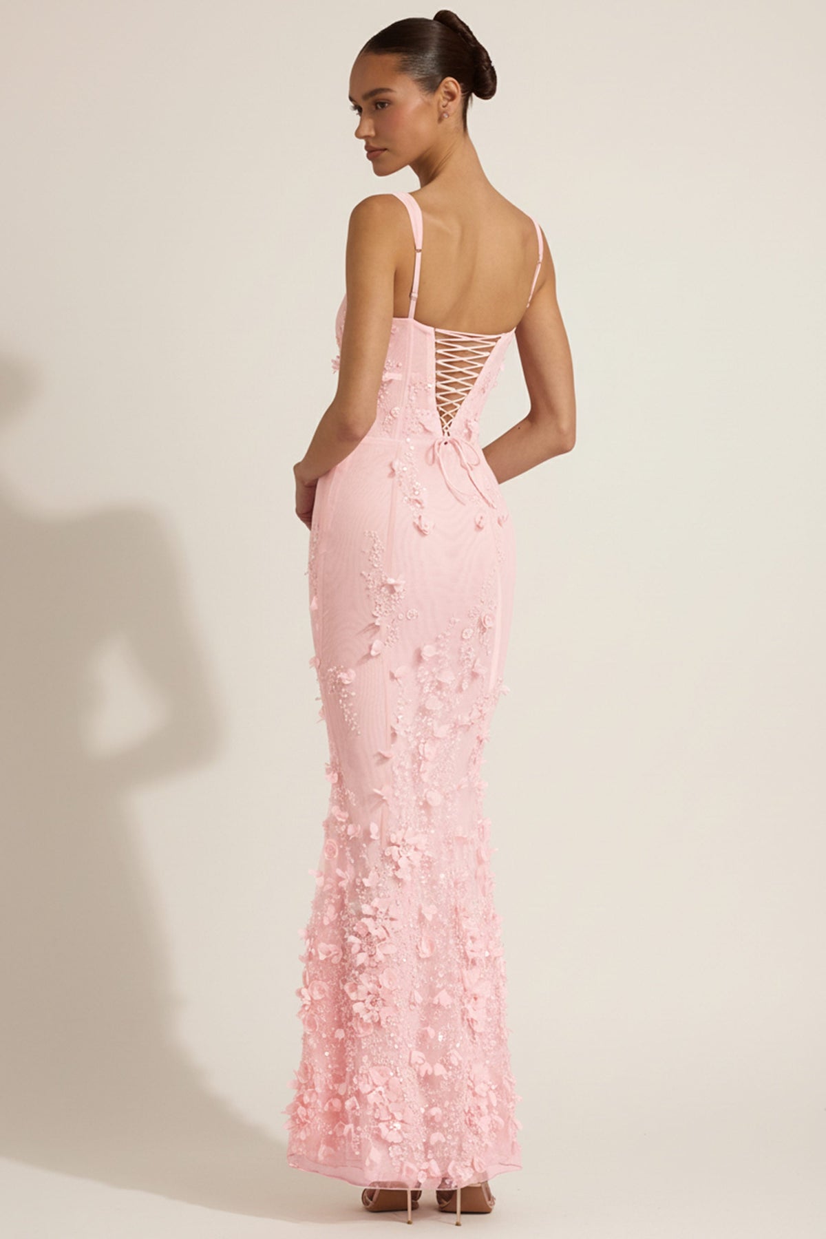 Chic Embellished Appliqué Soft-Scoop Corset Gown in Peony