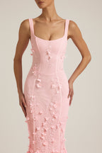 Chic Embellished Appliqué Soft-Scoop Corset Gown in Peony