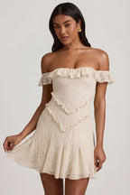 Chic Off-Shoulder Lace A-Line Mini Dress in Ivory