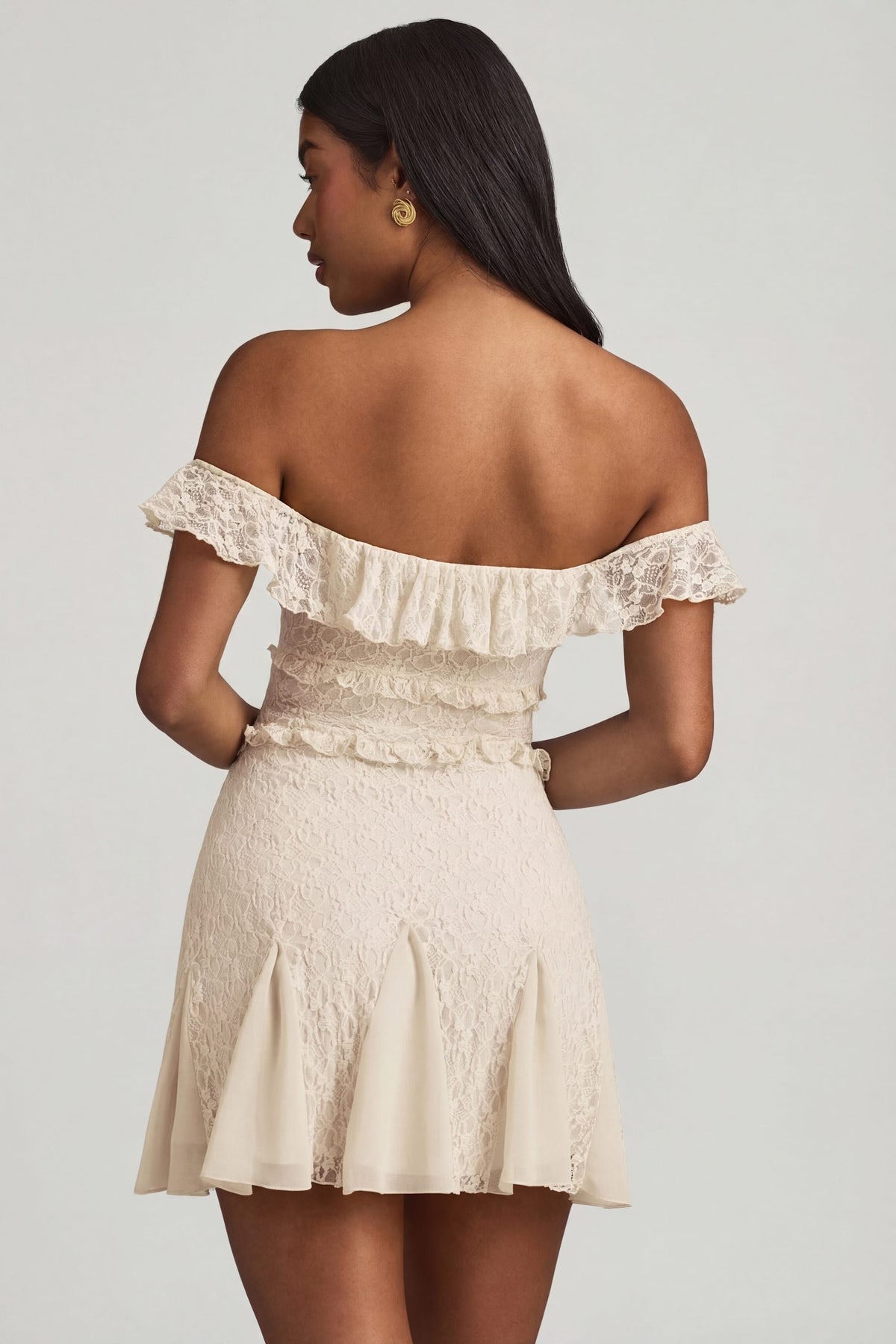 Chic Off-Shoulder Lace A-Line Mini Dress in Ivory