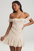 Chic Off-Shoulder Lace A-Line Mini Dress in Ivory