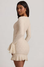 Chic Long-Sleeve Ruffled Lace Mini Dress in Ivory