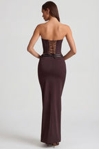 Chic Pinstripe Low-Rise Maxi Skirt in Chocolate Brown