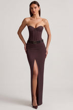 Chic Pinstripe Low-Rise Maxi Skirt in Chocolate Brown