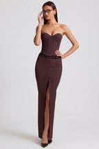 Chic Pinstripe Low-Rise Maxi Skirt in Chocolate Brown