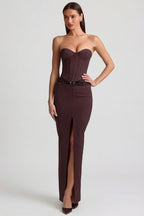 Chic Pinstripe Low-Rise Maxi Skirt in Chocolate Brown
