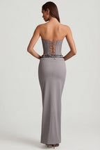 Chic Pinstripe Low-Rise Maxi Skirt in Grey