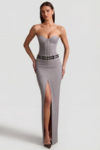 Chic Pinstripe Low-Rise Maxi Skirt in Grey