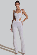 Chic Embellished Cut-Out Jumpsuit in White