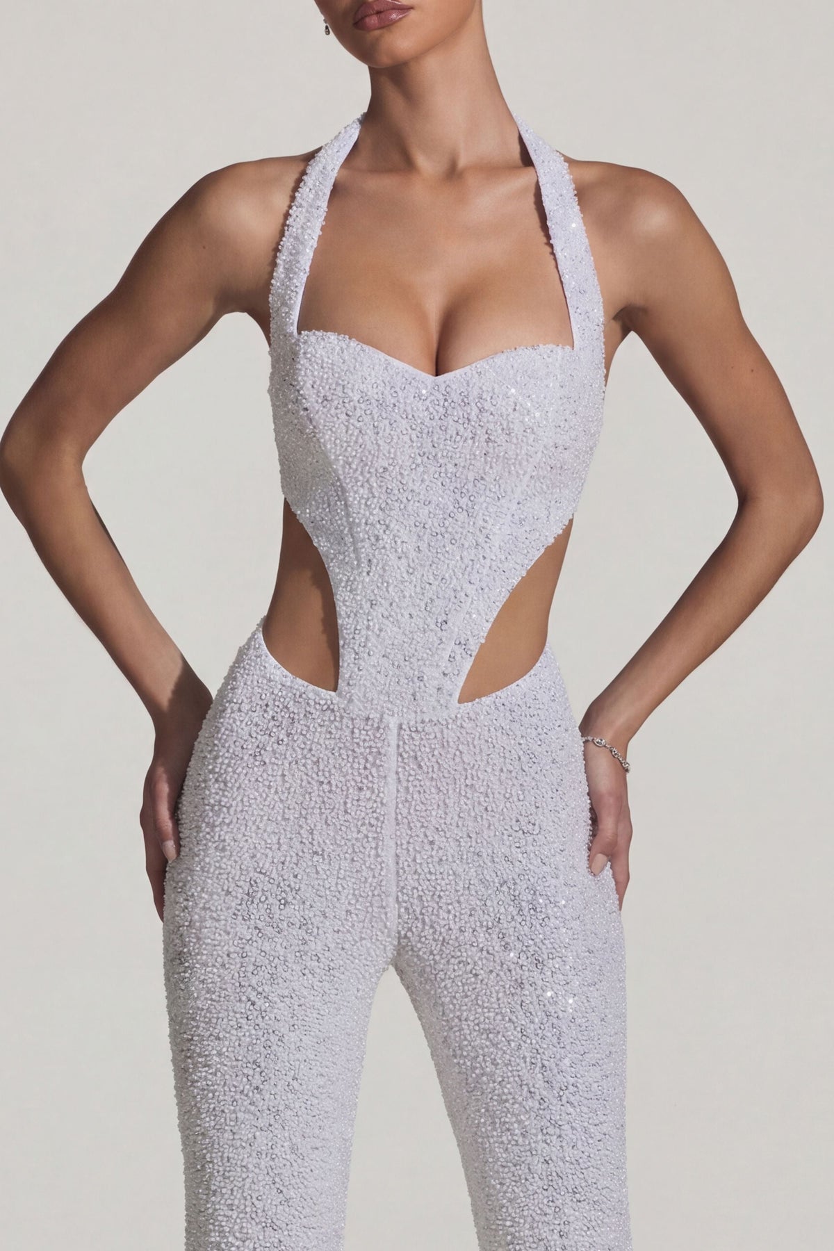 Chic Embellished Cut-Out Jumpsuit in White