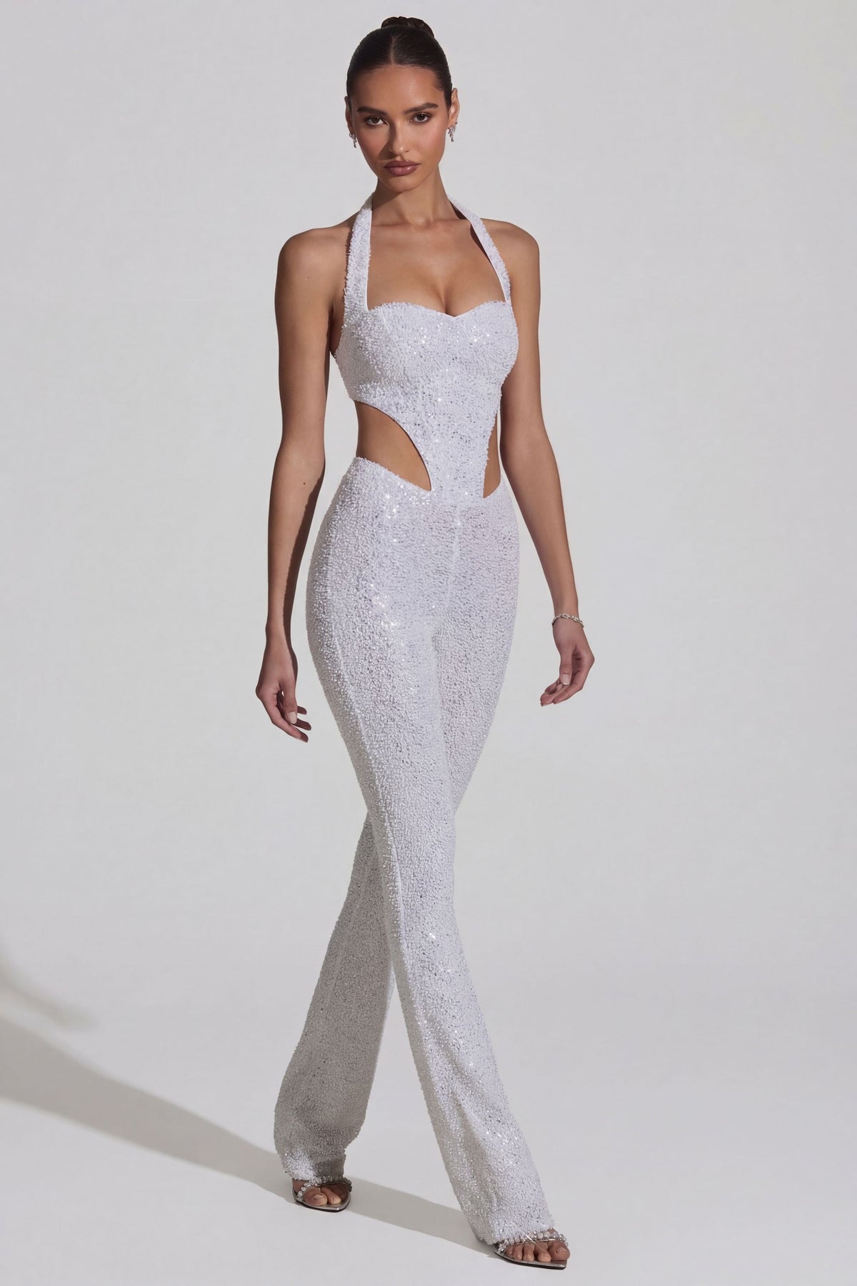Chic Embellished Cut-Out Jumpsuit in White
