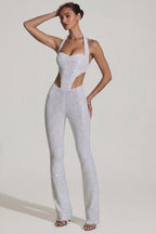 Chic Embellished Cut-Out Jumpsuit in White