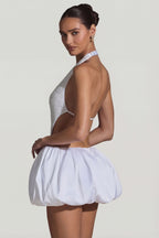Chic Embellished Cut-Out Bubble Hem Mini Dress in White