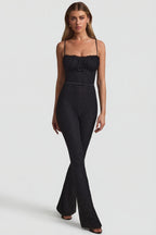 Chic Bow-Detail Lace Flared Jumpsuit in Black