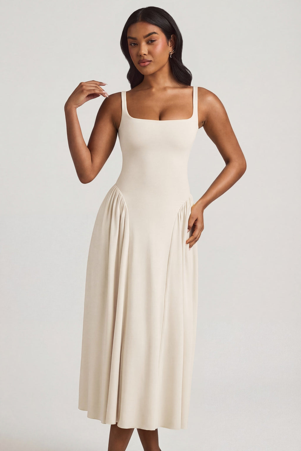 Chic Modal A-Line Midaxi Dress in Ivory