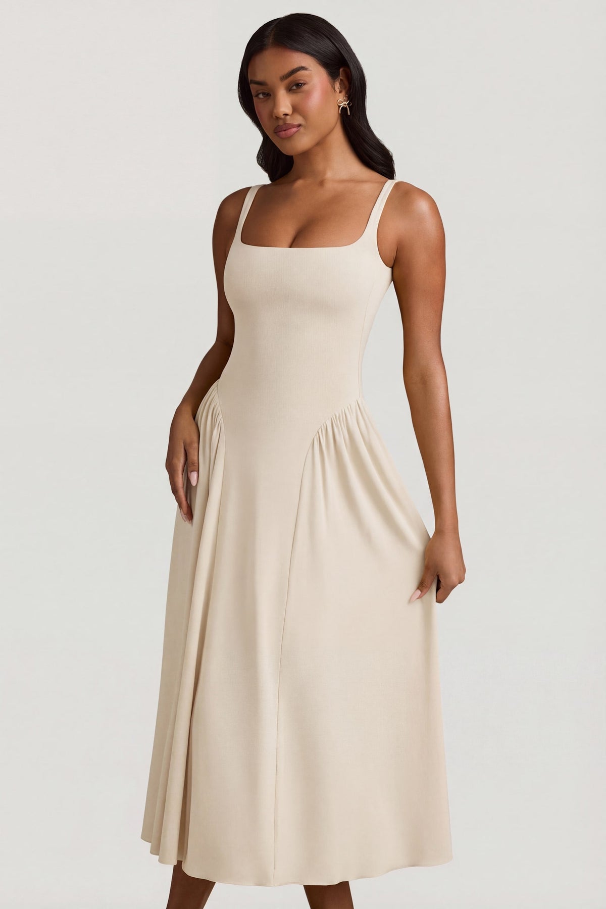 Chic Modal A-Line Midaxi Dress in Ivory