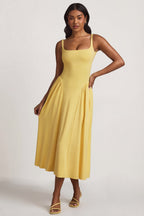Chic Modal A-Line Midaxi Dress in Pastel Yellow