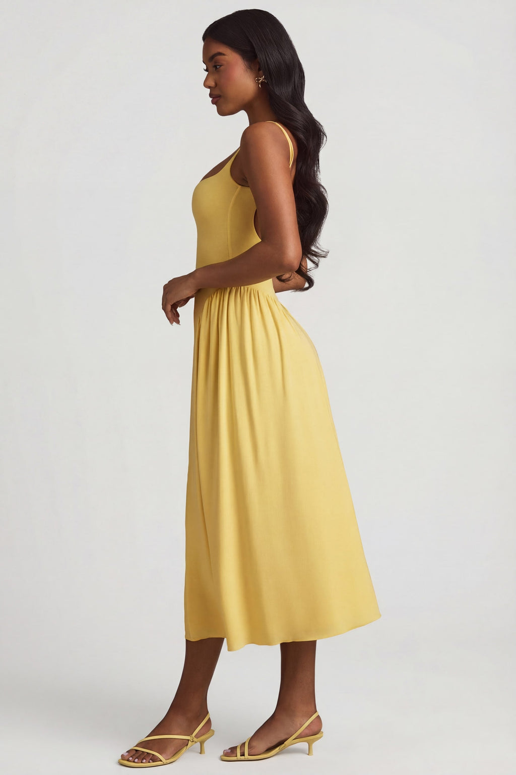 Chic Modal A-Line Midaxi Dress in Pastel Yellow
