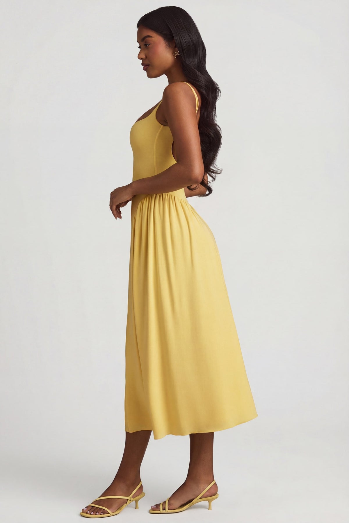 Chic Modal A-Line Midaxi Dress in Pastel Yellow