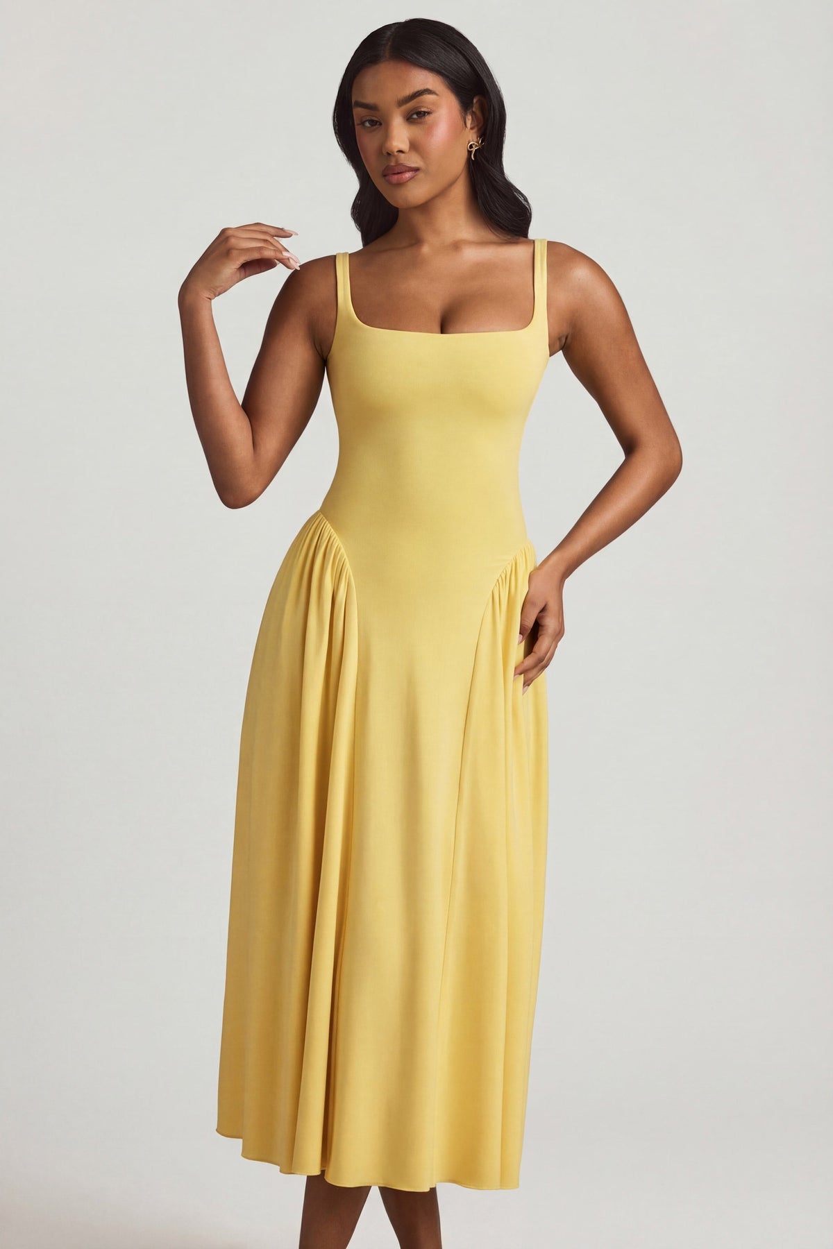 Chic Modal A-Line Midaxi Dress in Pastel Yellow