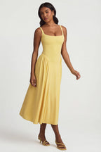 Chic Modal A-Line Midaxi Dress in Pastel Yellow