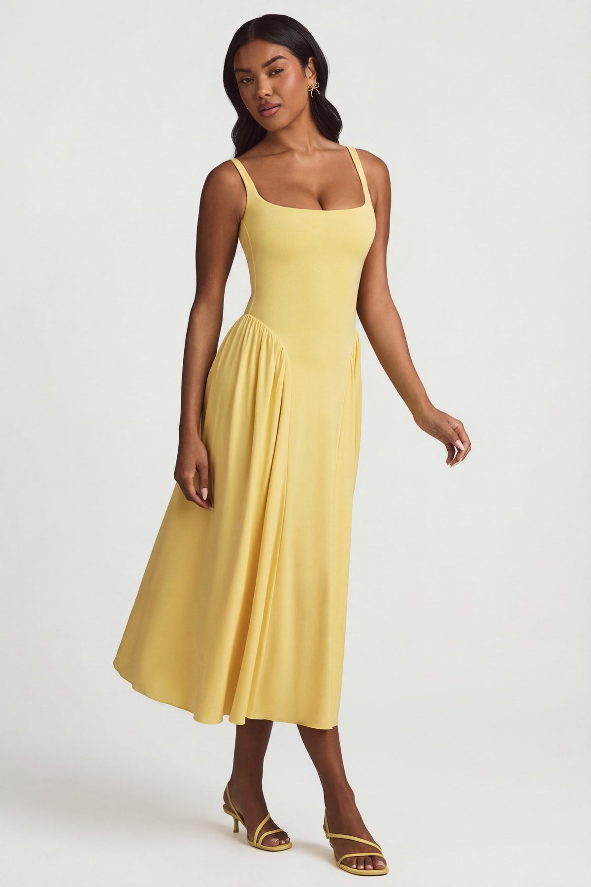 Chic Modal A-Line Midaxi Dress in Pastel Yellow