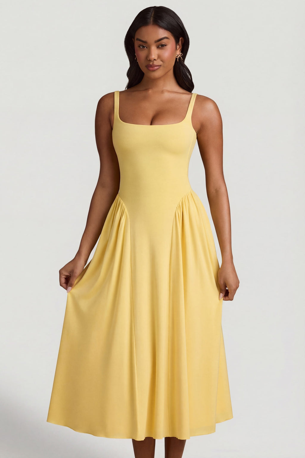 Chic Modal A-Line Midaxi Dress in Pastel Yellow
