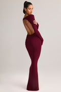 Chic Modal Ruched Backless Maxi Dress in Wine