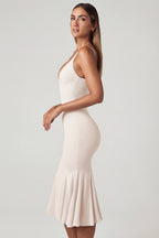 Chic V-Neck Godet Midaxi Dress in Ivory