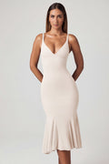 Chic V-Neck Godet Midaxi Dress in Ivory