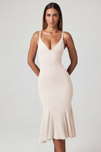 Chic V-Neck Godet Midaxi Dress in Ivory