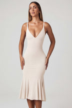 Chic V-Neck Godet Midaxi Dress in Ivory