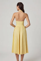 Chic Modal Broderie Anglaise Halterneck Midaxi Dress in Lemon Yellow