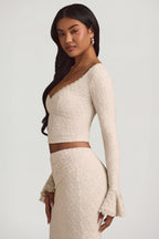 Chic Ruffle Long-Sleeve Lace Top in Ivory