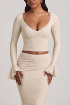 Chic Ruffle Long-Sleeve Lace Top in Ivory