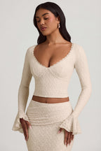 Chic Ruffle Long-Sleeve Lace Top in Ivory