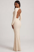 Chic Ruched Backless Lace Maxi Dress in Ivory