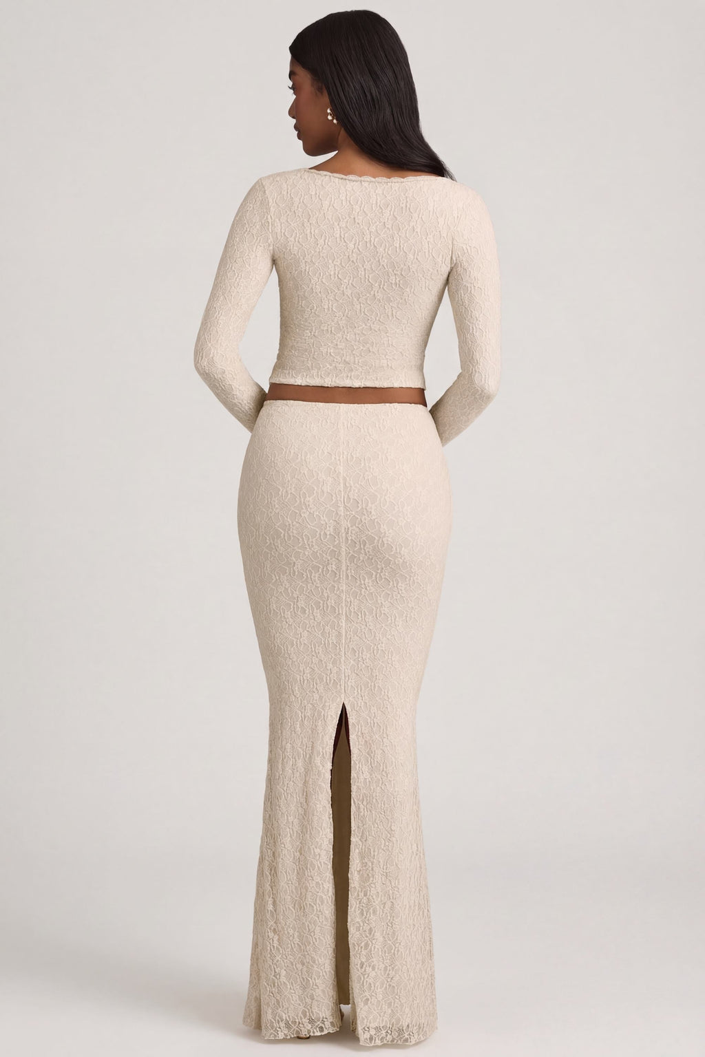 Chic Draped Low-Rise Lace Maxi Skirt in Ivory