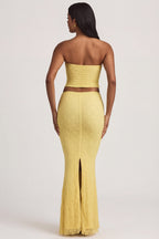 Chic Draped Low-Rise Lace Maxi Skirt in Pastel Yellow
