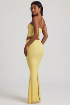 Chic Draped Low-Rise Lace Maxi Skirt in Pastel Yellow