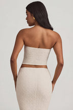 Chic Ruched Strapless Lace Top in Ivory