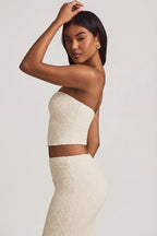 Chic Ruched Strapless Lace Top in Ivory