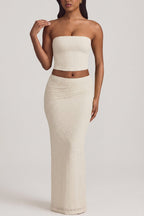 Chic Ruched Strapless Lace Top in Ivory