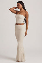 Chic Ruched Strapless Lace Top in Ivory
