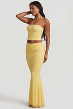 Chic Ruched Strapless Lace Top in Pastel Yellow