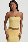 Chic Ruched Strapless Lace Top in Pastel Yellow